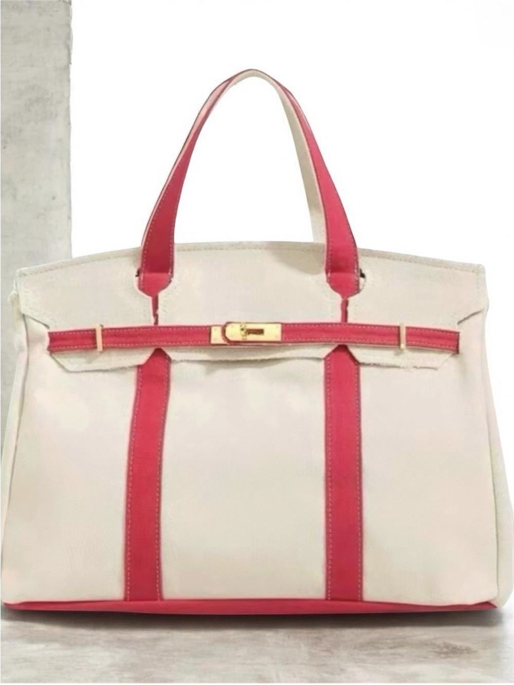 New ~ Viral Boatkin Canvas Tote
Bag with Red Trim ~ 15 x 7 x 11